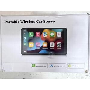 Portable wireless car stereo with screen.